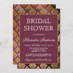 Burgundy and Gold Foil Art Deco Bridal Shower Invitation