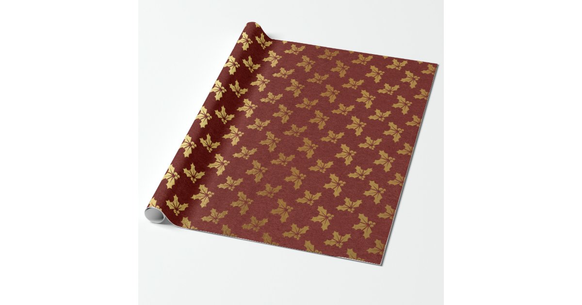 Burgundy and Gold foil Christmas Wrapping Paper | Zazzle