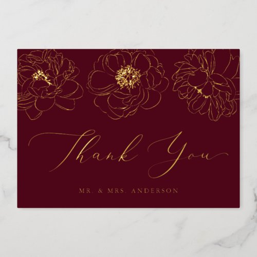 Burgundy and Gold Foil Floral Thank You Card