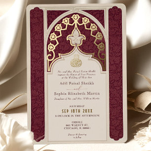 Burgundy and Gold Foil Islamic Wedding Invitation