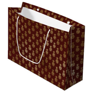 Burgundy and Gold Foil Pineapple Pattern Large Gift Bag