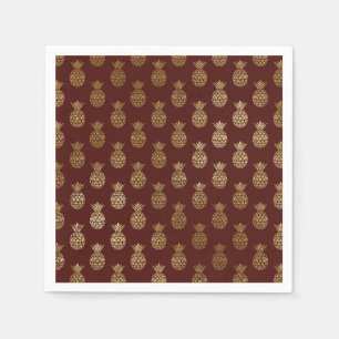 Burgundy and Gold Foil Pineapple Pattern Napkins