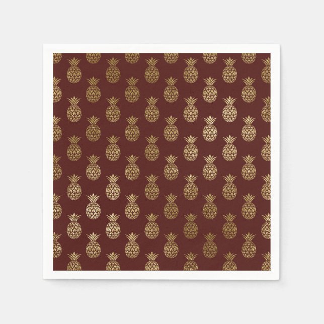 Burgundy and Gold Foil Pineapple Pattern Napkins (Front)
