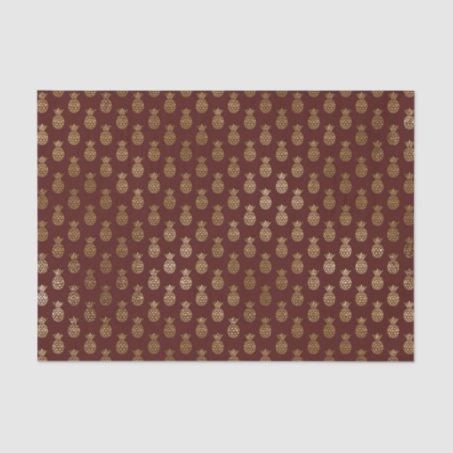 Burgundy and Gold Foil Pineapple Pattern Tissue Paper (Front)