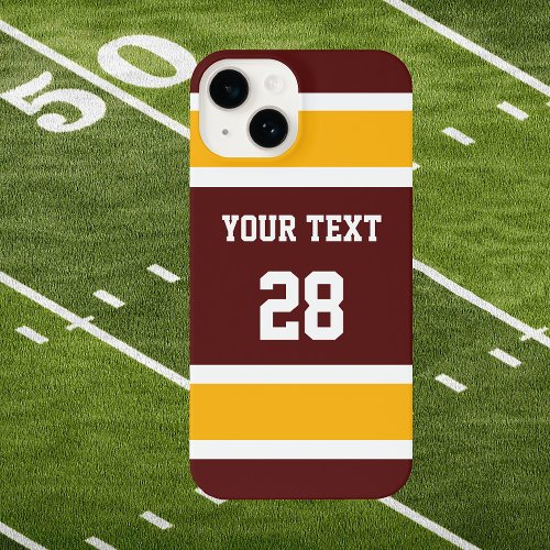 Burgundy and Gold Football Sports Stripe iPhone 14 Case