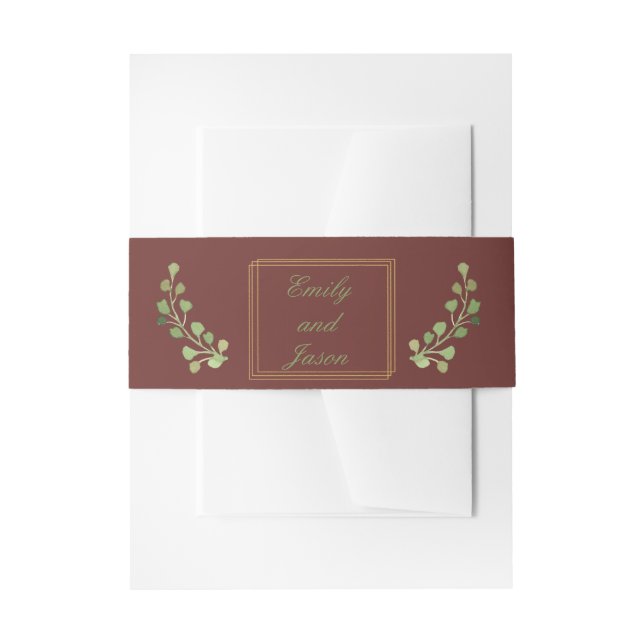 Burgundy and Gold Framed Monogram Invitation Belly Band (Front Example)