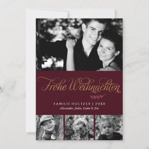 Burgundy and Gold Frohe Weihnachten Photo Holiday Card