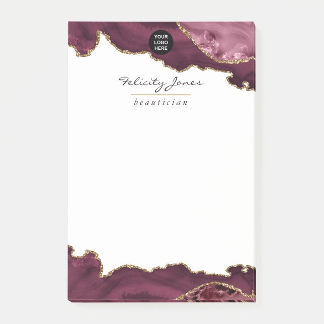 Burgundy and Gold Geode Agate Precious Stone Post- Post-it Notes (Front)