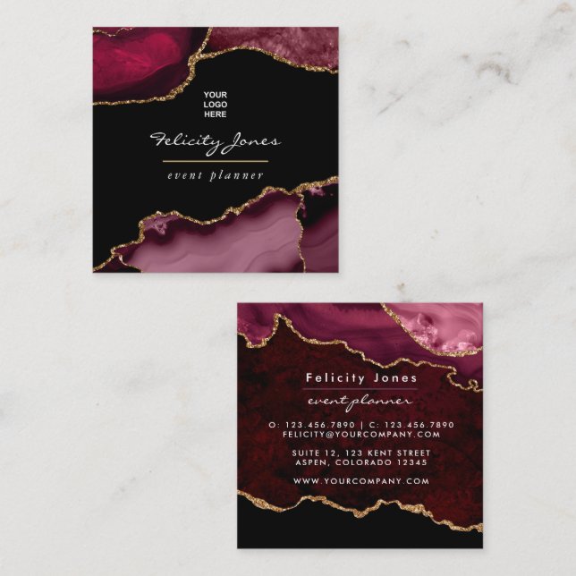 Burgundy and Gold Geode Agate Stone Business Card (Front/Back)