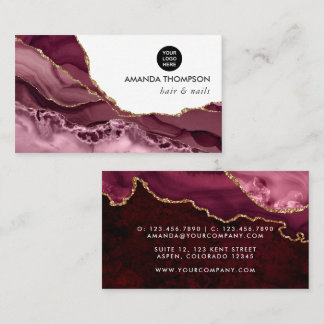 Burgundy and Gold Geode Agate Stone Business Card