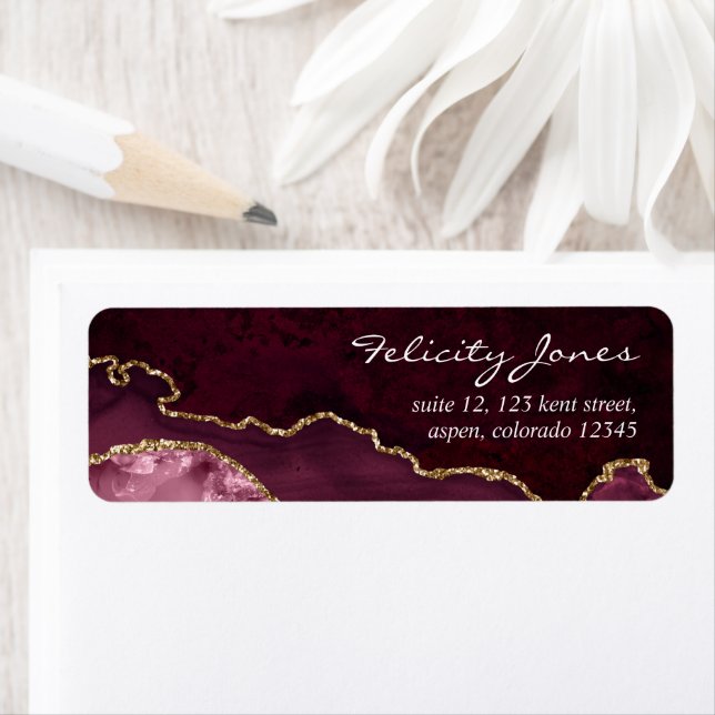 Burgundy and Gold Geode Agate Stone Label (Insitu)