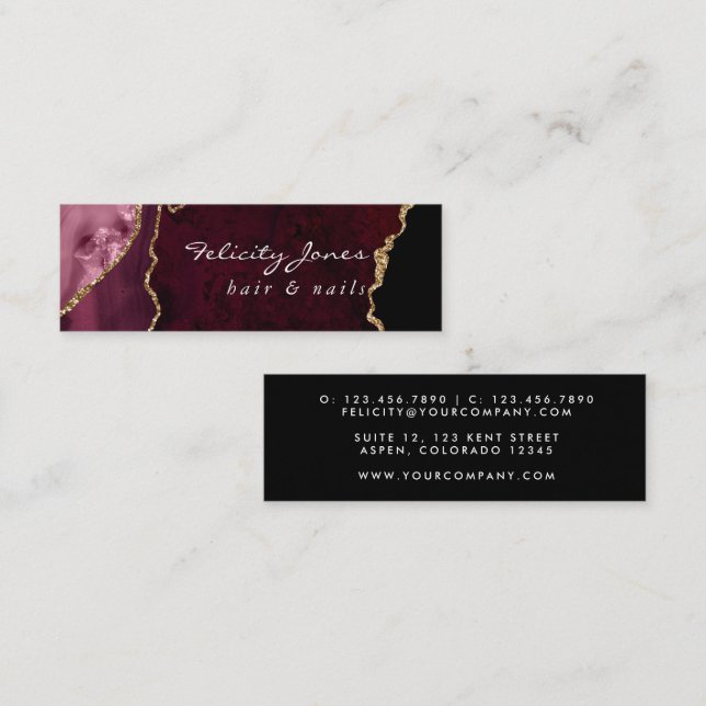 Burgundy and Gold Geode Agate Stone Mini Business Card (Front/Back)