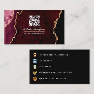 Burgundy and Gold Geode Agate Stone QR Code Busine Business Card