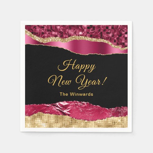 Burgundy and Gold Glam Tears Happy New Year Napkins