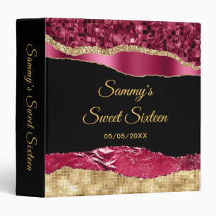 Burgundy and Gold Glam Tears Sweet Sixteen 3 Ring Binder