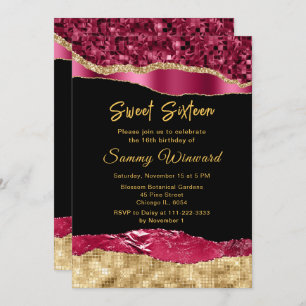 Burgundy and Gold Glam Tears Sweet Sixteen Invitation