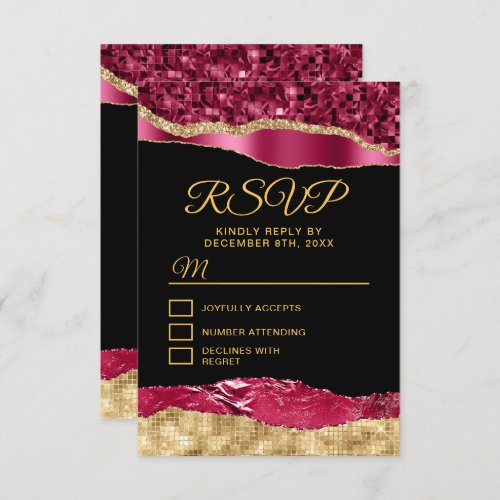 Burgundy and Gold Glam Tears Sweet Sixteen RSVP Card