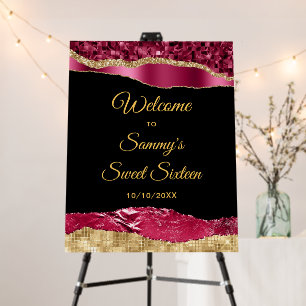 Burgundy and Gold Glam Tears Sweet Sixteen Welcome Foam Board