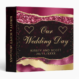Burgundy and Gold Glam Tears Wedding Photo Album 3 Ring Binder