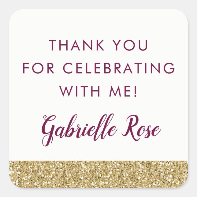 Burgundy and Gold Glitter Favor Sticker Label (Front)