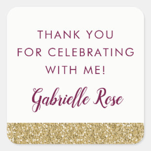 Burgundy and Gold Glitter Favor Sticker Label