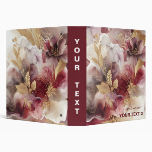 Burgundy and Gold Glitter floral Agate  3 Ring Binder