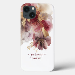 Burgundy and Gold Glitter floral Agate iPhone 13 Case
