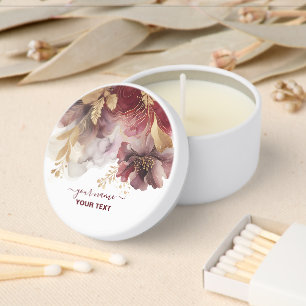 Burgundy and Gold Glitter floral Agate Mini Candle Favors