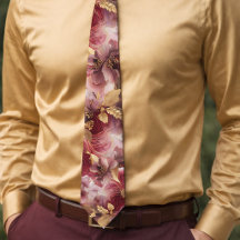 Burgundy and Gold Glitter floral Agate Neck Tie