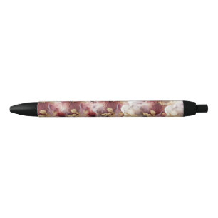 Burgundy and Gold Glitter floral Agate Neck Tie Pen