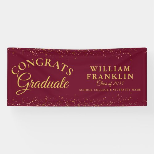 Burgundy And Gold Glitter Graduation Banner