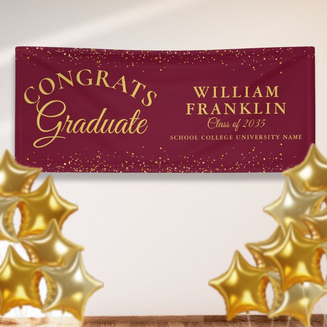 Burgundy And Gold Glitter Graduation Banner (Burgundy And Gold Glitter Graduation Banner)