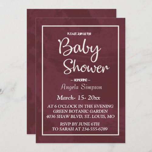 Burgundy and Gold Glitter Pocket Baby Shower Invitation