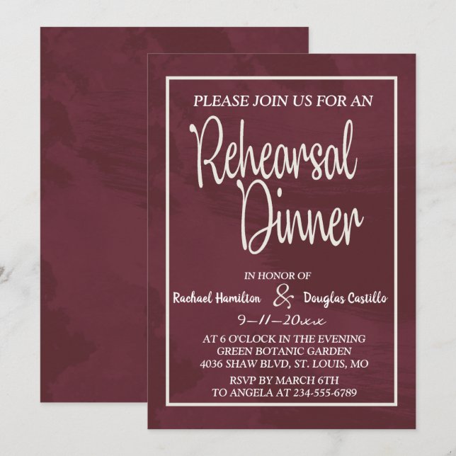 Burgundy and Gold Glitter Pocket  Rehearsal Dinner Invitation (Front/Back)