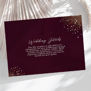 Burgundy And Gold Glitter Wedding Details Enclosure Card