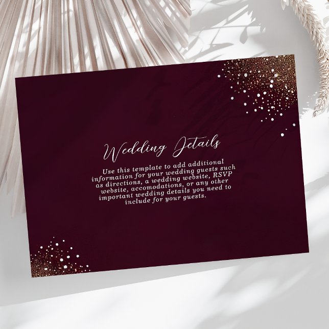 Burgundy And Gold Glitter Wedding Details Enclosure Card (Creator Uploaded)