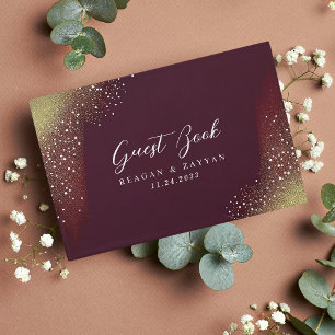 Burgundy And Gold Glitter Wedding Guest Book