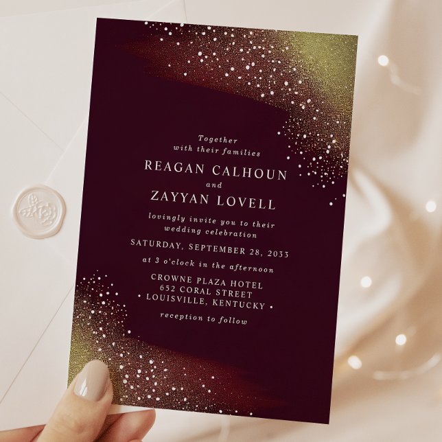 Burgundy And Gold Glitter Wedding Invitation (Creator Uploaded)