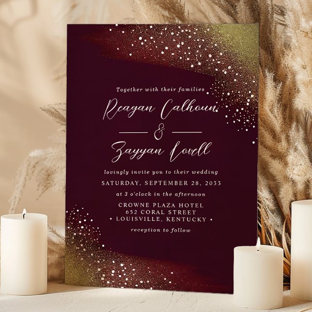 Burgundy And Gold Glitter Wedding Invitation (Creator Uploaded)