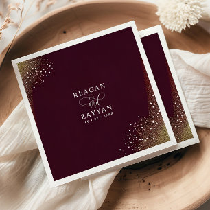 Burgundy And Gold Glitter Wedding Napkins