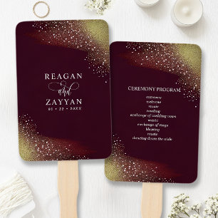 Burgundy And Gold Glitter Wedding Program Hand Fan
