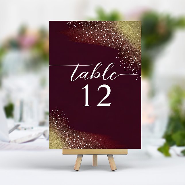 Burgundy And Gold Glitter Wedding Table Number (Creator Uploaded)