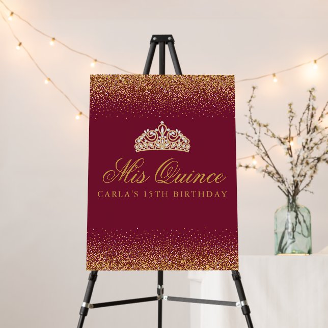 Burgundy and Gold Glitter Welcome Sign (In Situ (Stand))