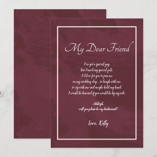 Burgundy and Gold Glitter    will be my bridesmaid Invitation