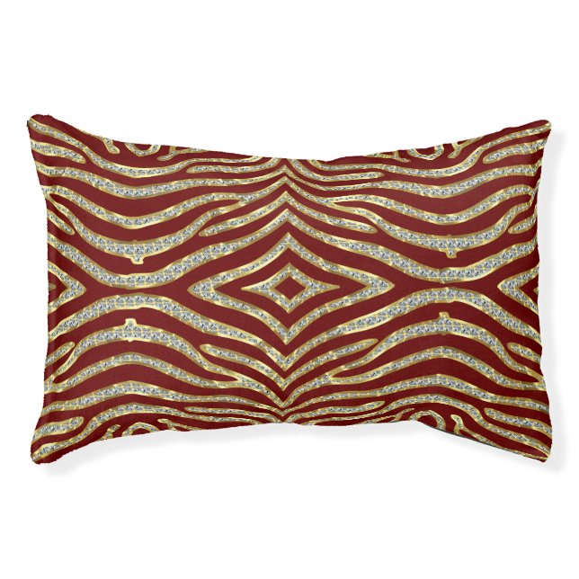 Burgundy And Gold Glitter Zebra Pattern Pet Bed (Front)
