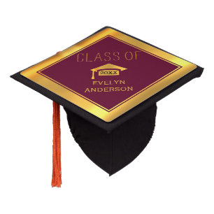 Burgundy and gold graduation Class of 2026 Cap Topper
