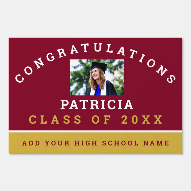Burgundy And Gold Graduation Graduate Photo Sign (Front)