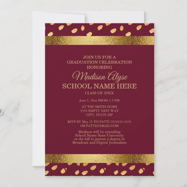 Burgundy and Gold Graduation Party Invitation (Front)