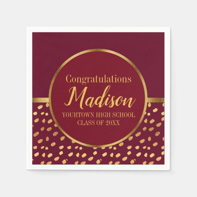 Burgundy and Gold Graduation Party Napkins (Front)