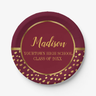 Burgundy and Gold Graduation Party Paper Plates